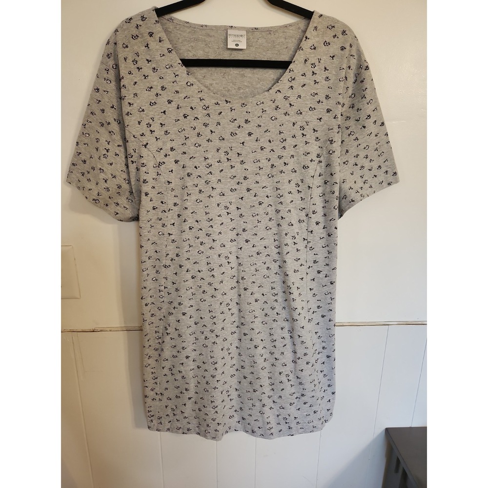 Motherhood Maternity Top Size 2X Gray Floral Print Short Sleeve Stretchy Comfort